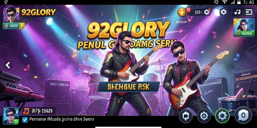 Tampilan gameplay seru dalam 92GLORY yang penuh musik.