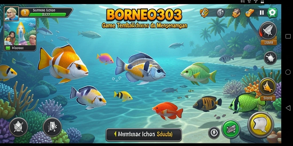 Tampilan gameplay dinamis dari BORNEO303 dalam Tembak Ikan.