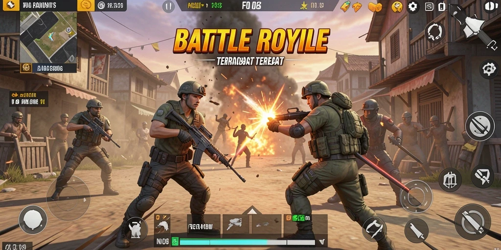 Tangkapan layar gameplay F08 yang menunjukkan aksi Battle Royale yang seru.