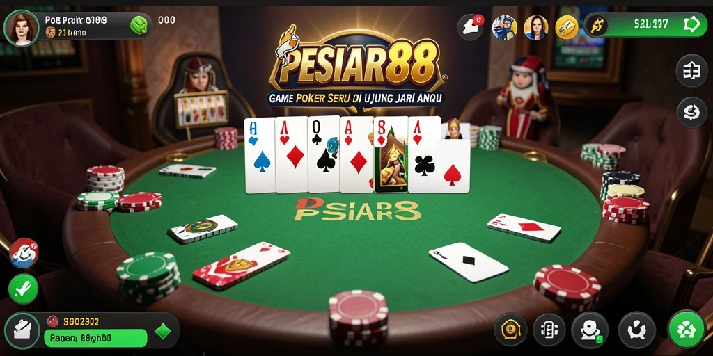 Screenshot gameplay PESIAR88 menunjukkan suasana permainan Poker yang seru.