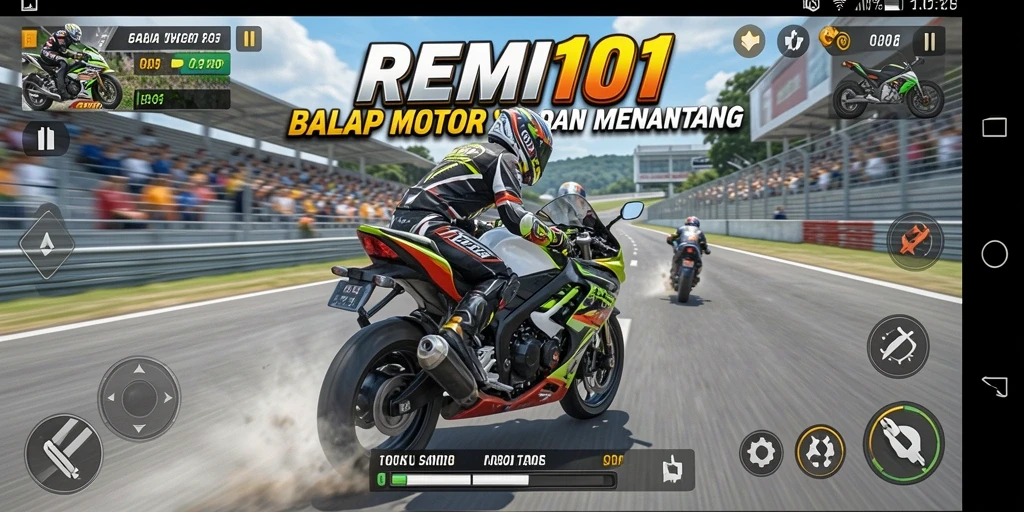 Gameplay seru dalam balapan motor yang menantang.