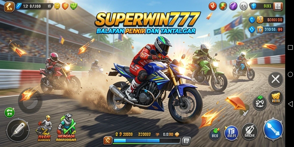 Gameplay menarik di SUPERWIN777 dengan motor balap yang cepat.