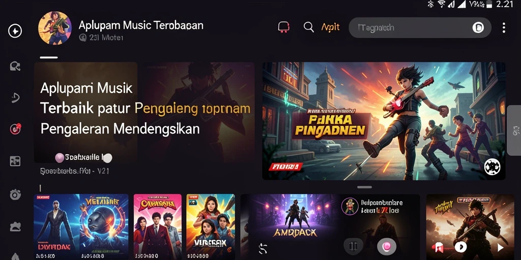 Screenshot utama V21 yang menampilkan antarmuka aplikasi musik yang menarik.